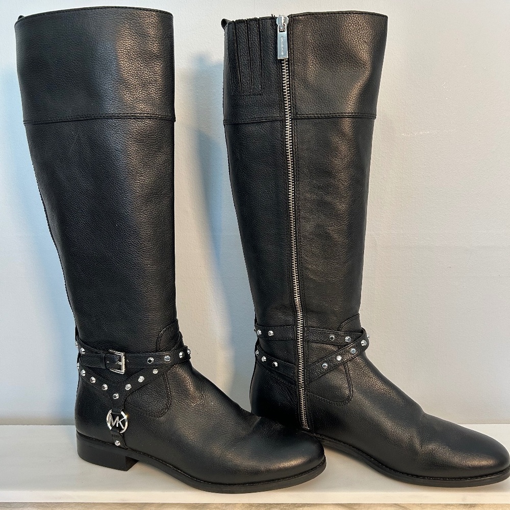 Michael Kors NEW Preston studded Tall leather boots | Size 10 | Black